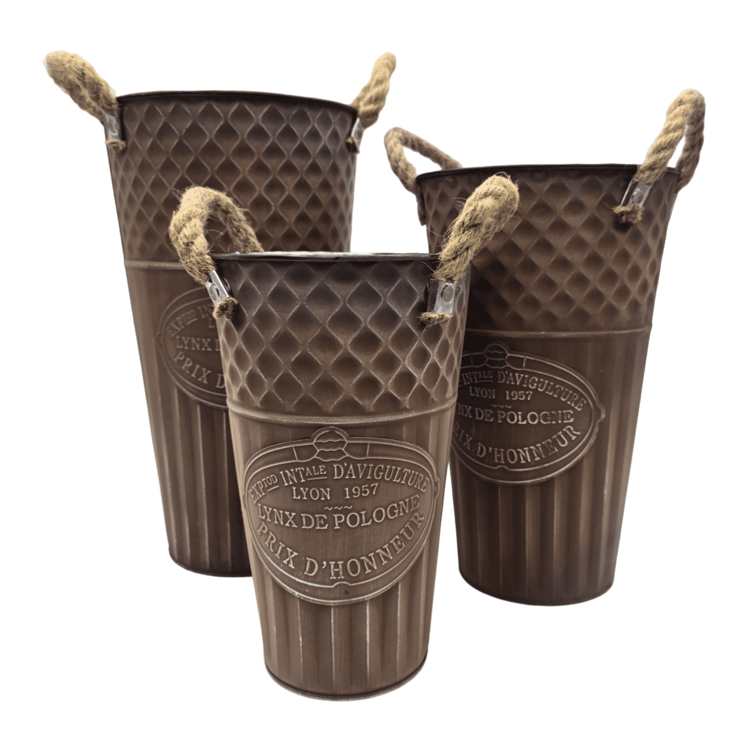 Macetero Balde Metalico Decorativo Vintage Desgastado Cafe M - Fliperex