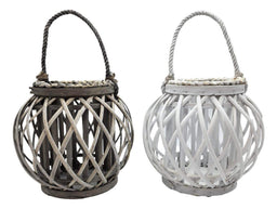 Candelabro Porta Vela Mimbre Rustico Redondo Terraza Blanco - Fliperex