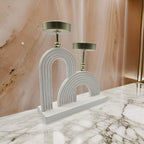 Candelabro Porta Vela Doble De Madera Blanco Con Dorado - Fliperex