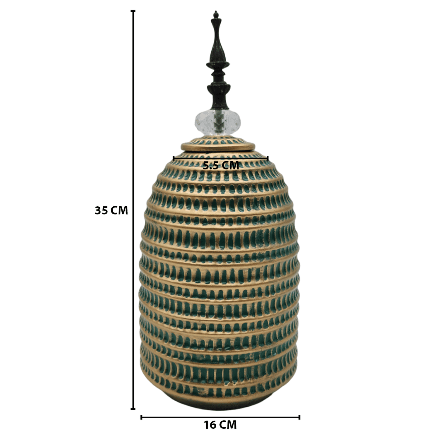 Jarron Florero Ceramica Decorativo Verde Con Dorado Egipcio - Fliperex