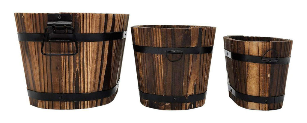 Set 3 Maceteros De Madera Tipo Barril Para Jardín Terraza - Fliperex