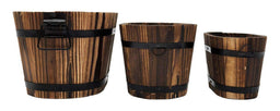 Set 3 Maceteros De Madera Tipo Barril Para Jardín Terraza - Fliperex