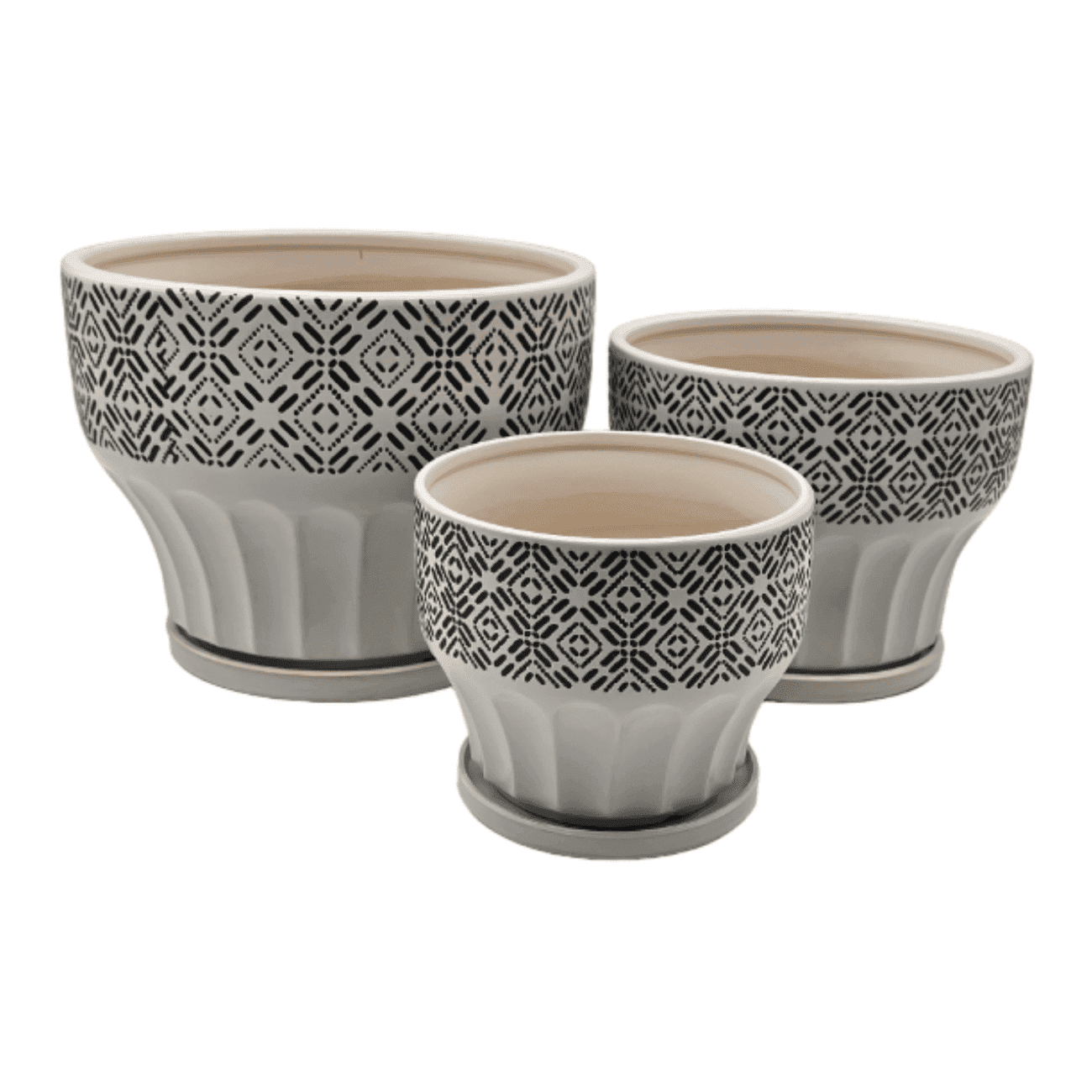 Set 3 Macetero Maceta De Ceramica Blanco Patrones Negro Alto - Fliperex