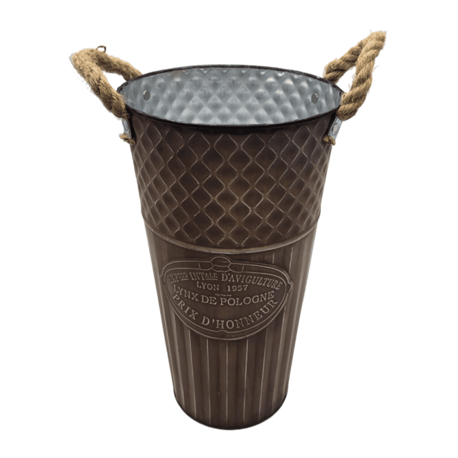 Macetero Balde Metalico Decorativo Vintage Desgastado Cafe M - Fliperex