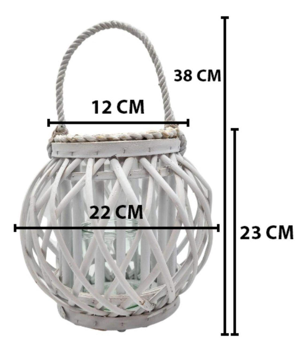 Candelabro Porta Vela Mimbre Rustico Redondo Terraza Blanco - Fliperex