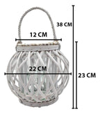 Candelabro Porta Vela Mimbre Rustico Redondo Terraza Blanco - Fliperex