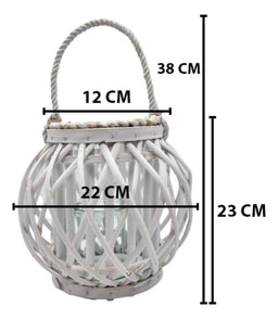 Candelabro Porta Vela Mimbre Rustico Redondo Terraza Blanco - Fliperex