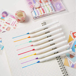 Set 8 Marcadores Acrilicos Punta Pincel + Stickers Y Estuche - Fliperex