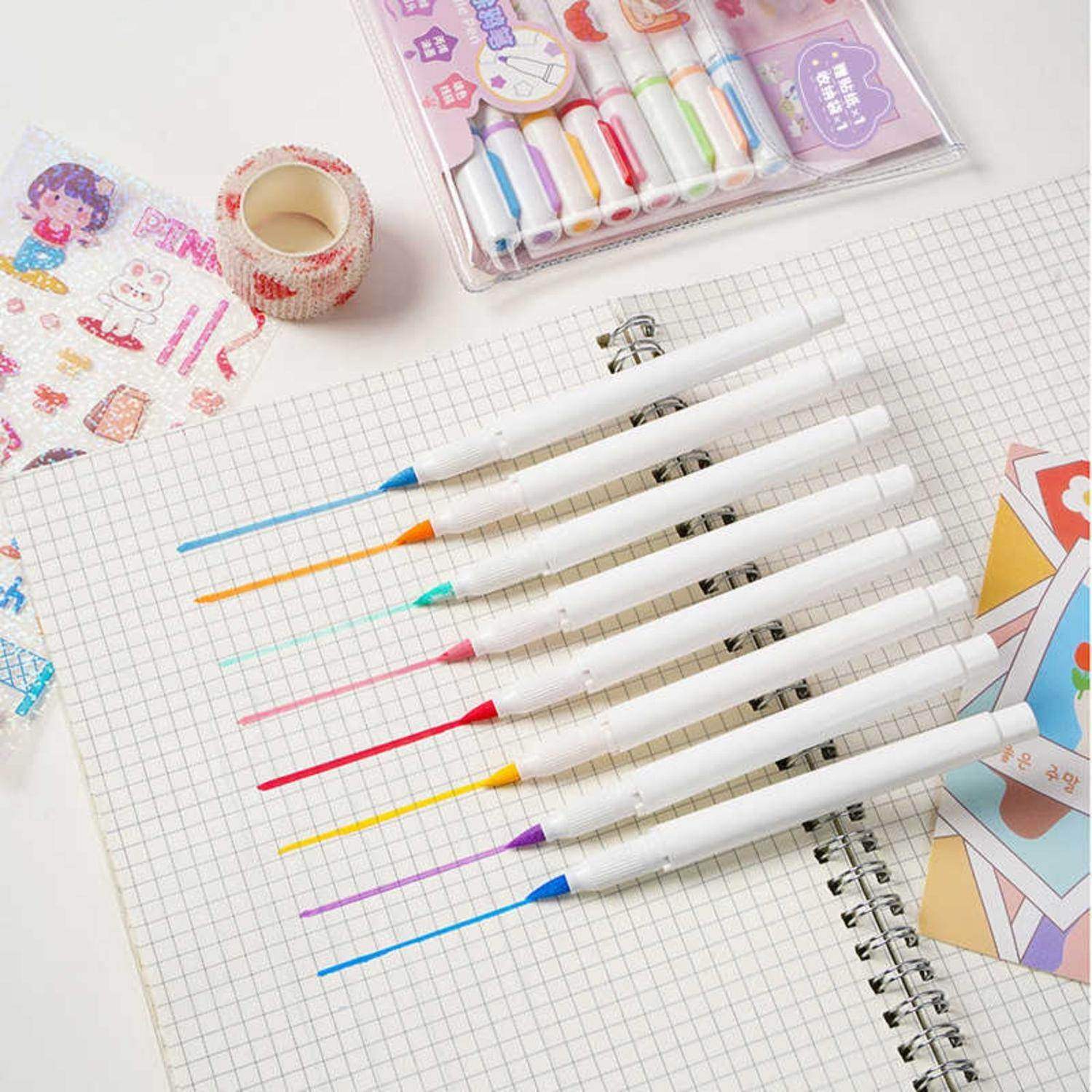 Set 8 Marcadores Acrilicos Punta Pincel + Stickers Y Estuche - Fliperex