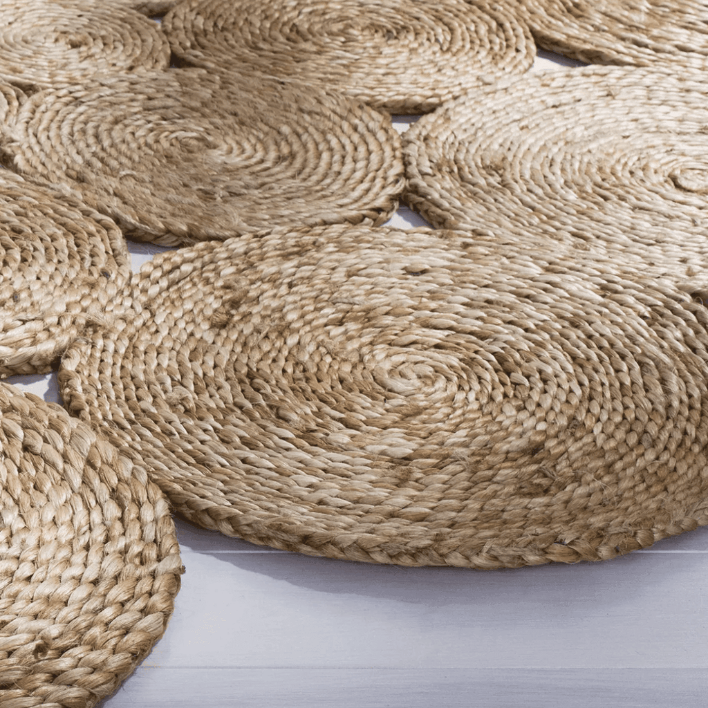 Alfombra Redonda De Yute Todo Circulos Color Natural - Fliperex