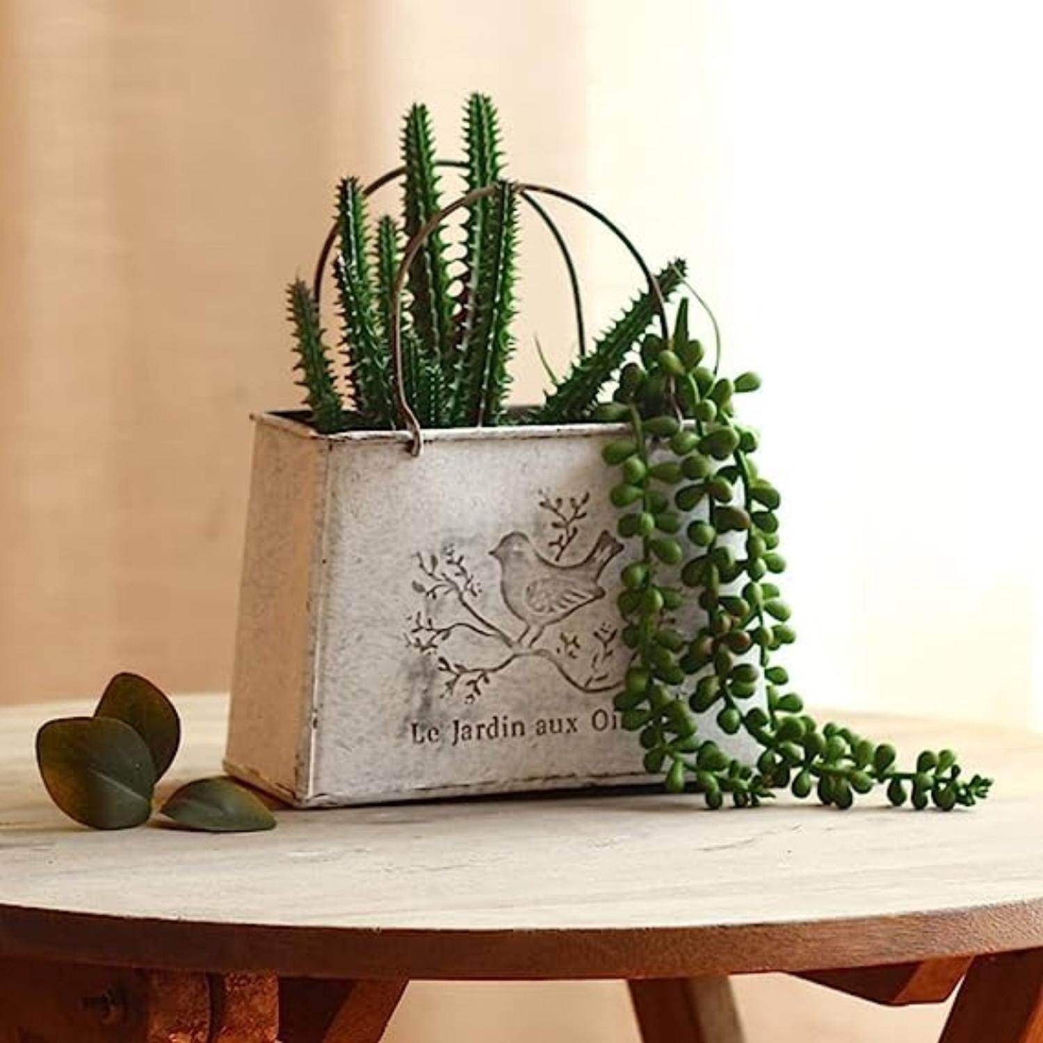 Macetero Florero Maceta Cartera Metálico Frances Le Jardin - Fliperex