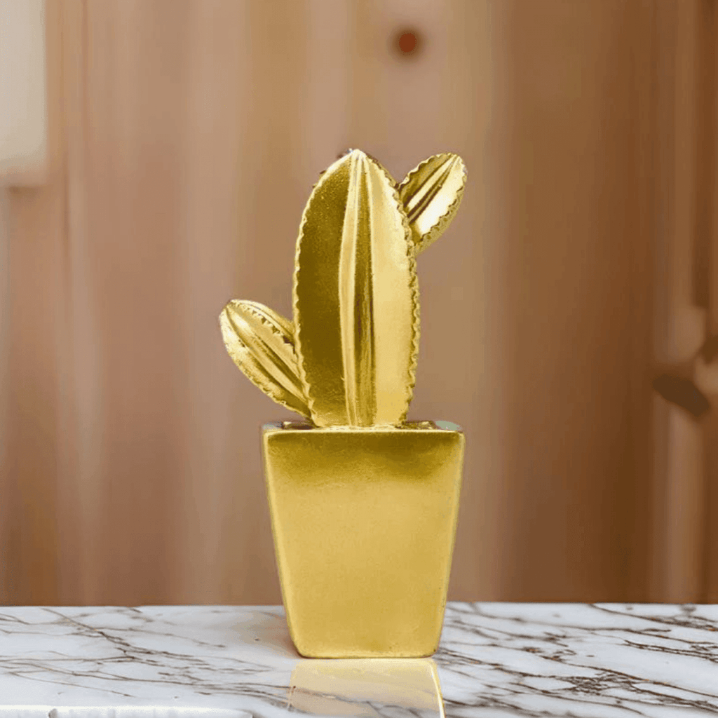 Adorno Cactus De Resina Dorado Decoracion Mesa Oficina D2 - Fliperex