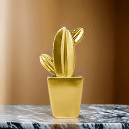 Adorno Cactus De Resina Dorado Decoracion Mesa Oficina D2 - Fliperex