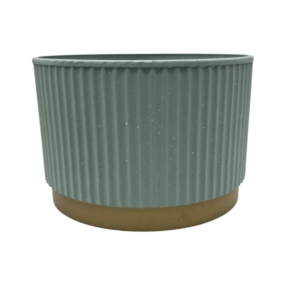 Macetero Plastico Redondo Bajo Premium Verde Base Dorado - Fliperex