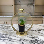 Figura Decorativa Candelabro Pajarito Dorado Con Mini Planta - Fliperex