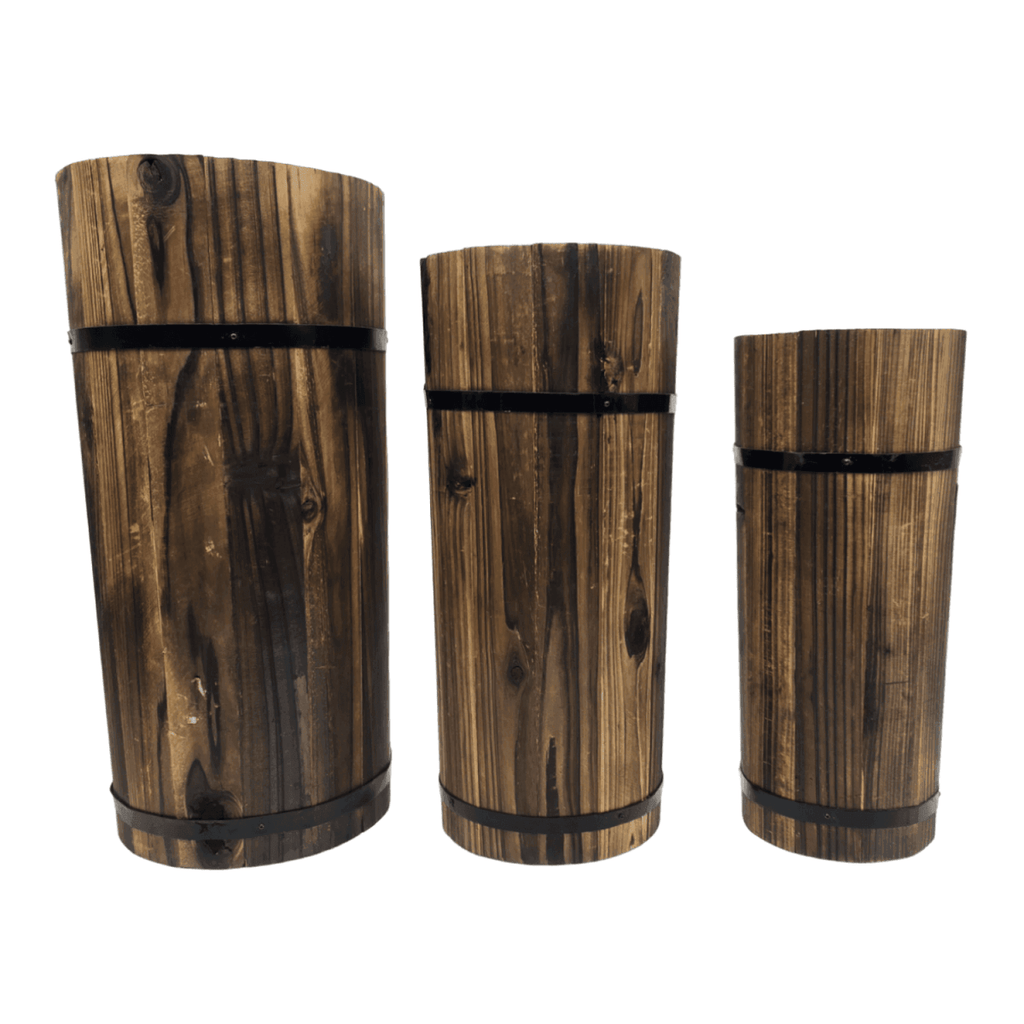 Macetero De Madera Tipo Barril Largo Alto Jardin Terraza M - Fliperex