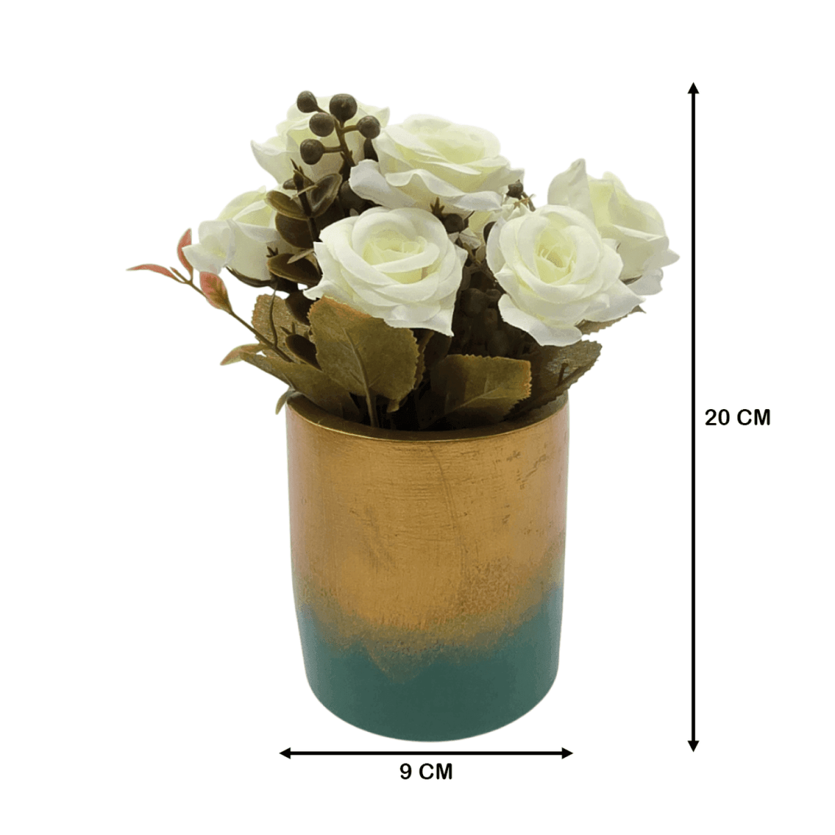 Planta Artificial Macetero Dorado Con Rosas Decorativas - Fliperex