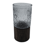 Florero Decorativo De Vidrio Oscuro Diseño Base de Madera - Fliperex