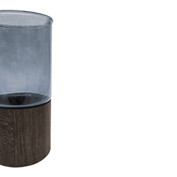 Florero Decorativo De Vidrio Liso Tonos Gris Con Base Madera - Fliperex