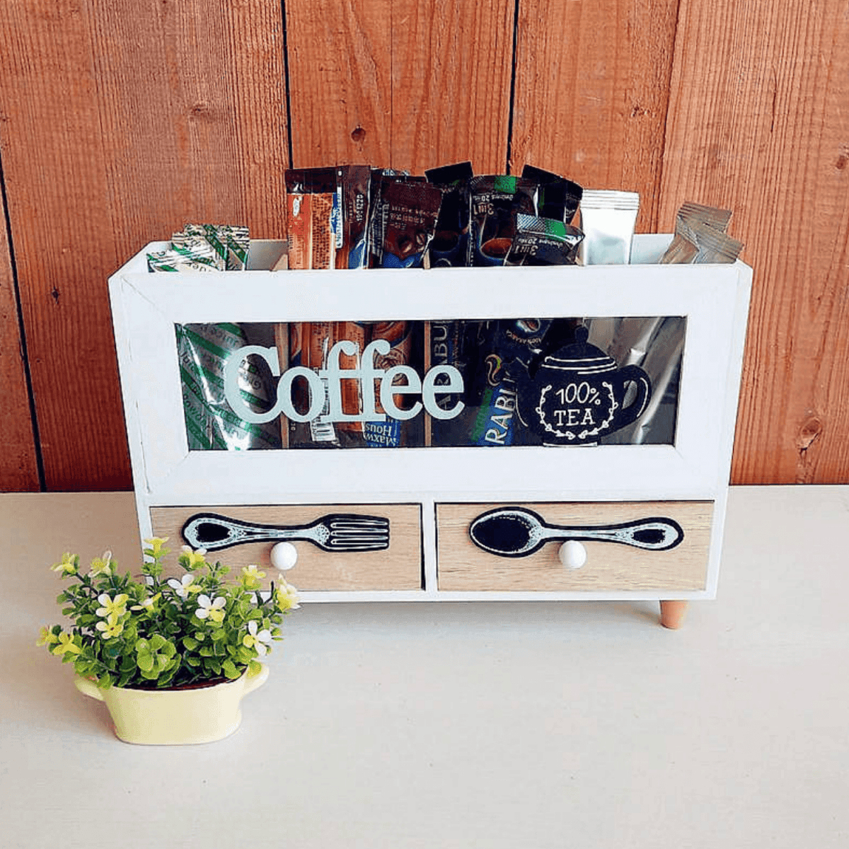 Caja De Te 4 Divisiones Con Cajones Estacion De Café Oficina - Fliperex