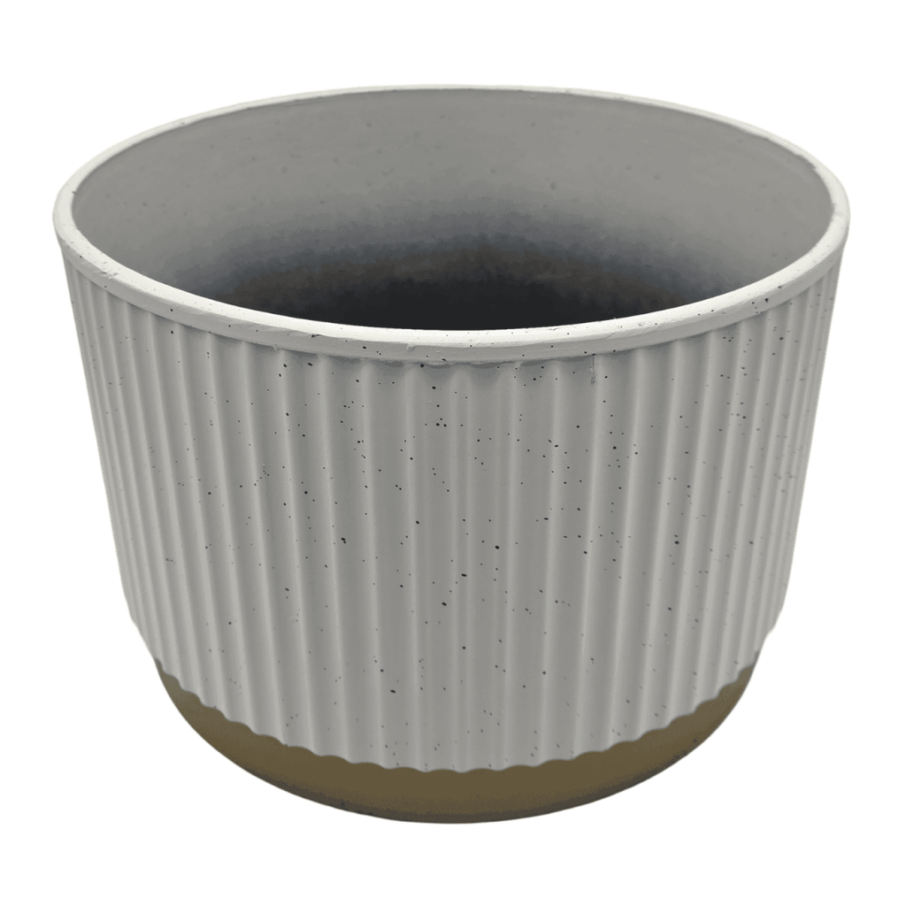 Macetero Plastico Redondo Bajo Premium Blanco Base Dorado - Fliperex