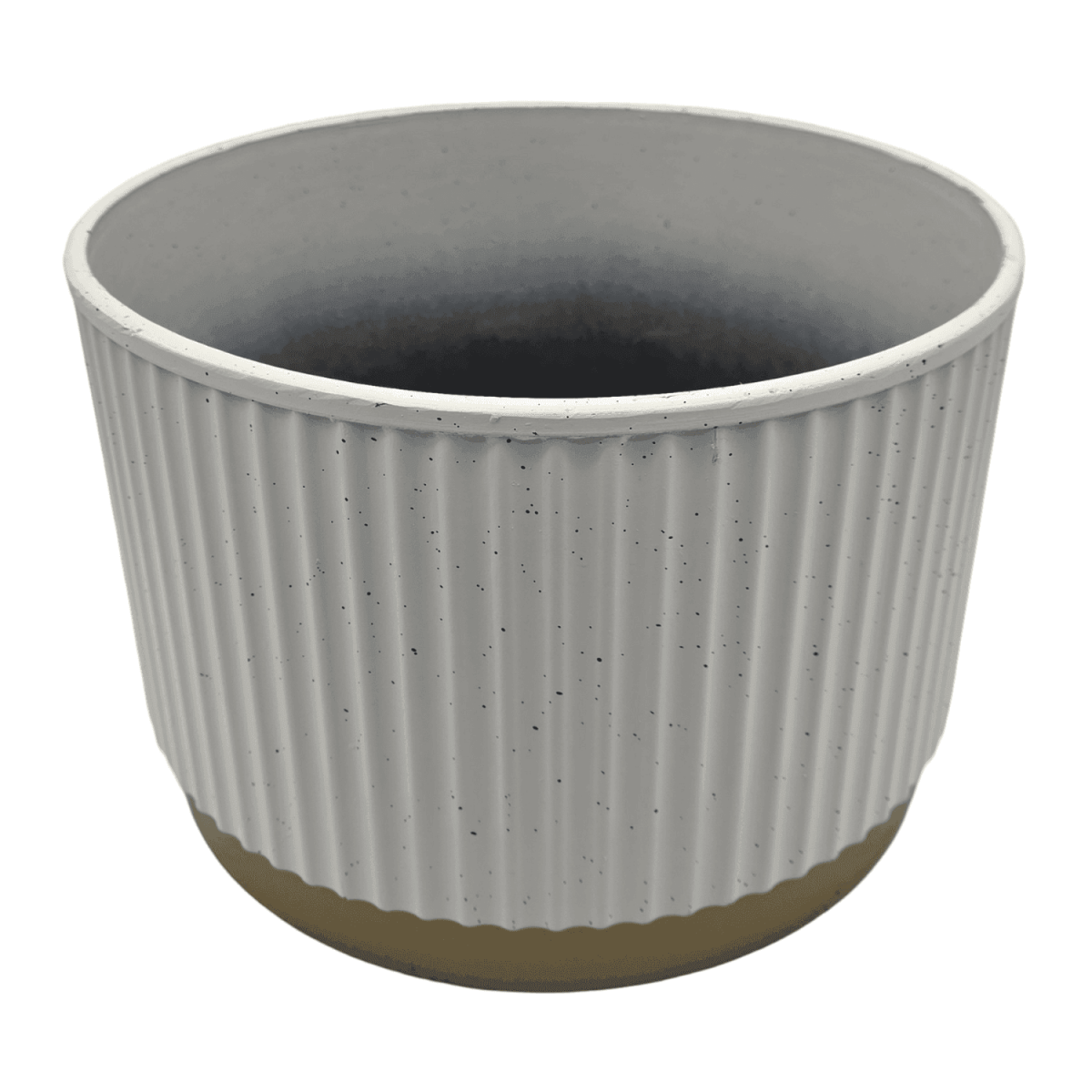 Macetero Plastico Redondo Bajo Premium Blanco Base Dorado - Fliperex