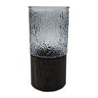 Florero Decorativo De Vidrio Oscuro Diseño Base de Madera - Fliperex