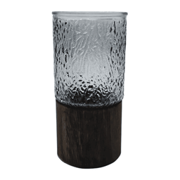 Florero Decorativo De Vidrio Oscuro Diseño Base de Madera - Fliperex