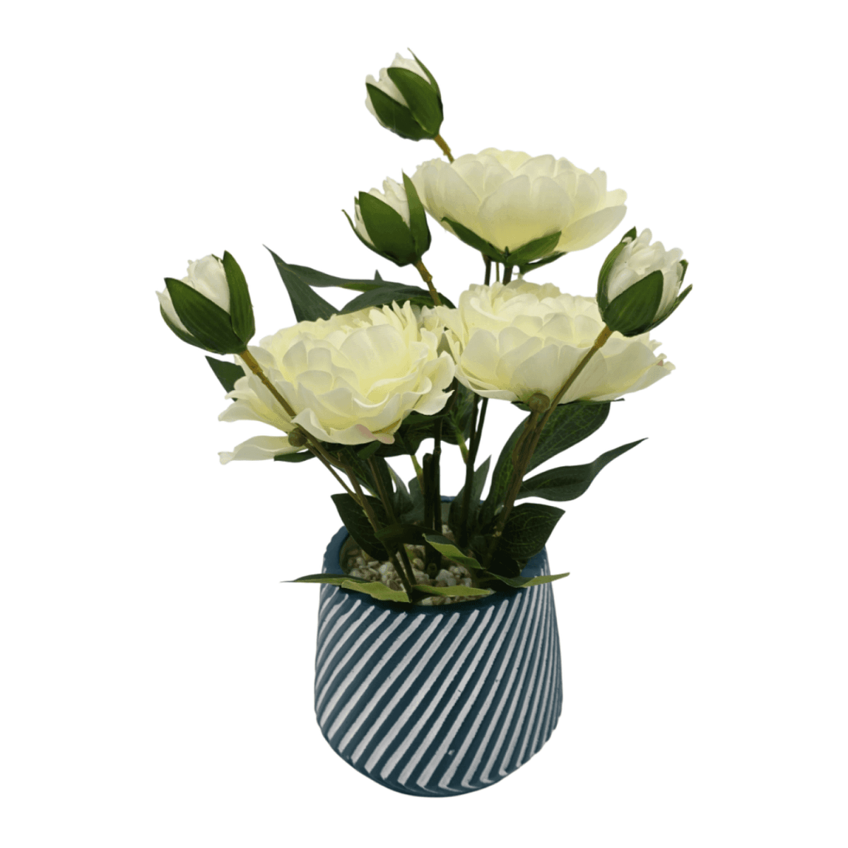 Planta Artificial Macetero a Rayas Con Rosas Decorativas - Fliperex