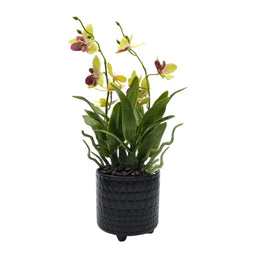 Planta Artificial Orquidea Amarillo Decorativa Macetero Loza - Fliperex
