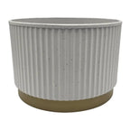 Macetero Plastico Redondo Bajo Premium Blanco Base Dorado - Fliperex