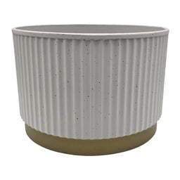 Macetero Plastico Redondo Bajo Premium Blanco Base Dorado - Fliperex