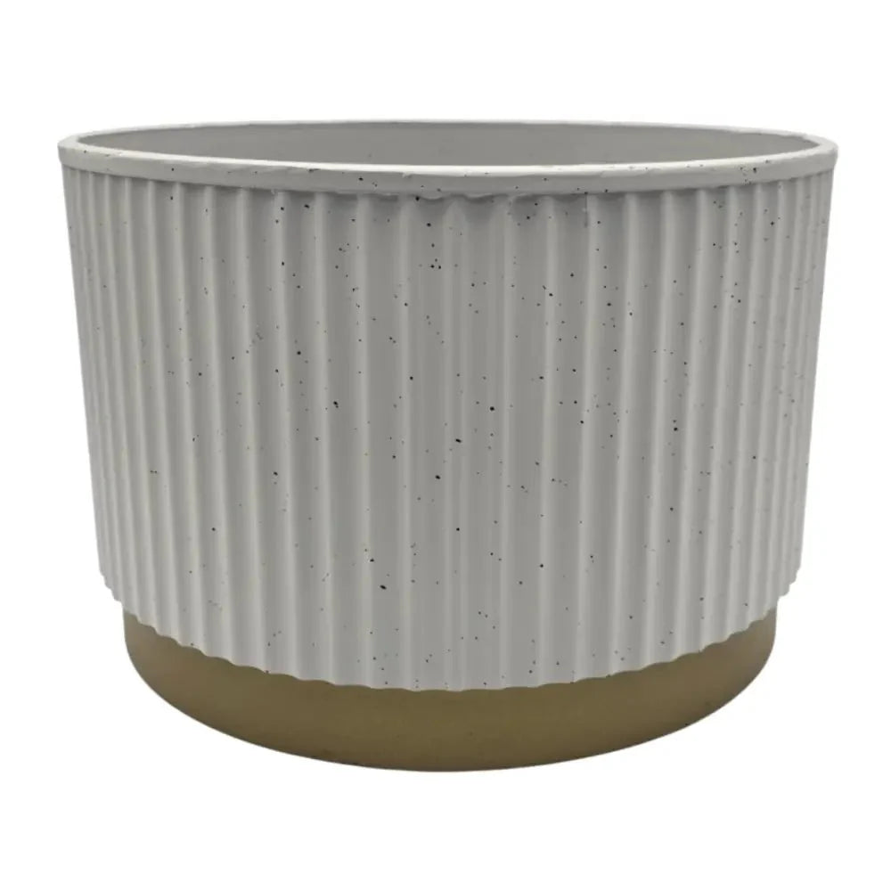 Macetero Plastico Redondo Bajo Premium Blanco Base Dorado - Fliperex