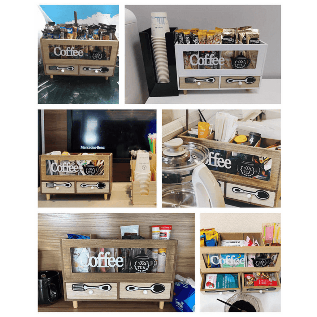 Caja De Te 4 Divisiones Con Cajones Estacion De Café Oficina - Fliperex