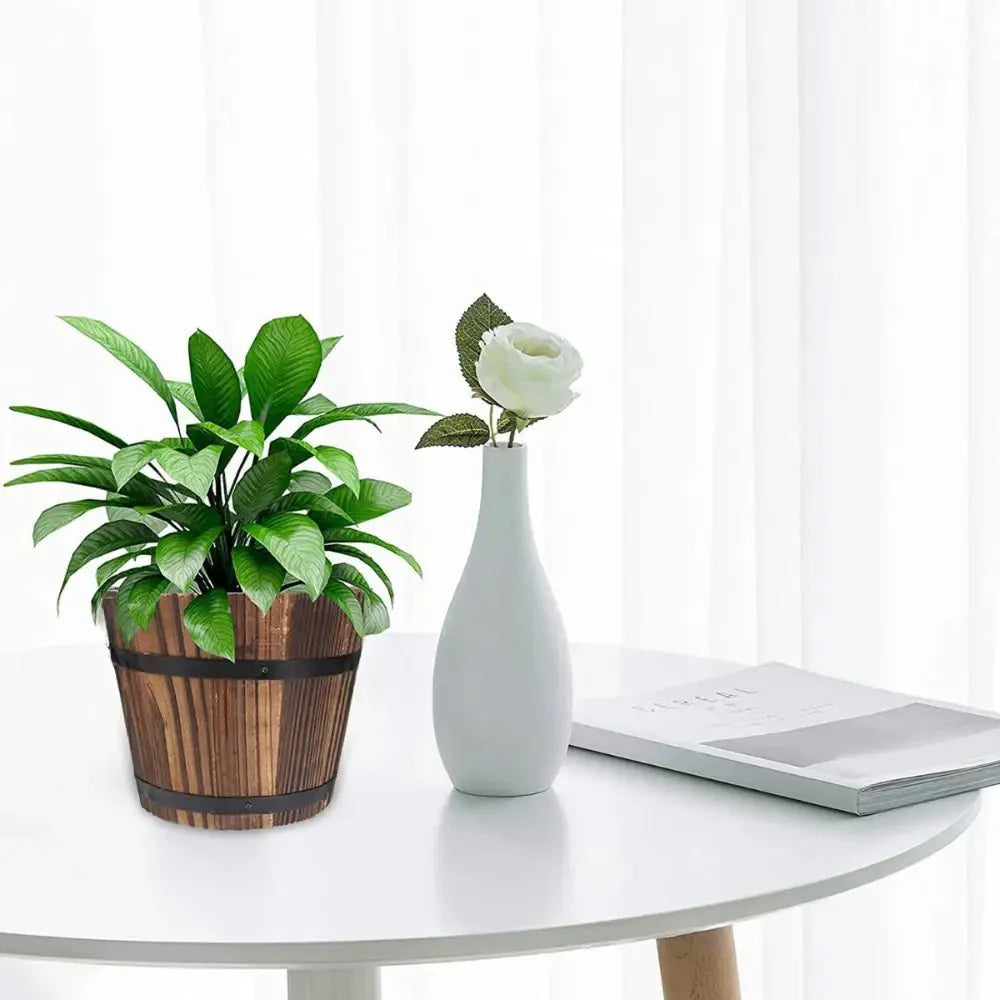 Macetero De Madera Tipo Barril Para Jardin Terraza Planta S