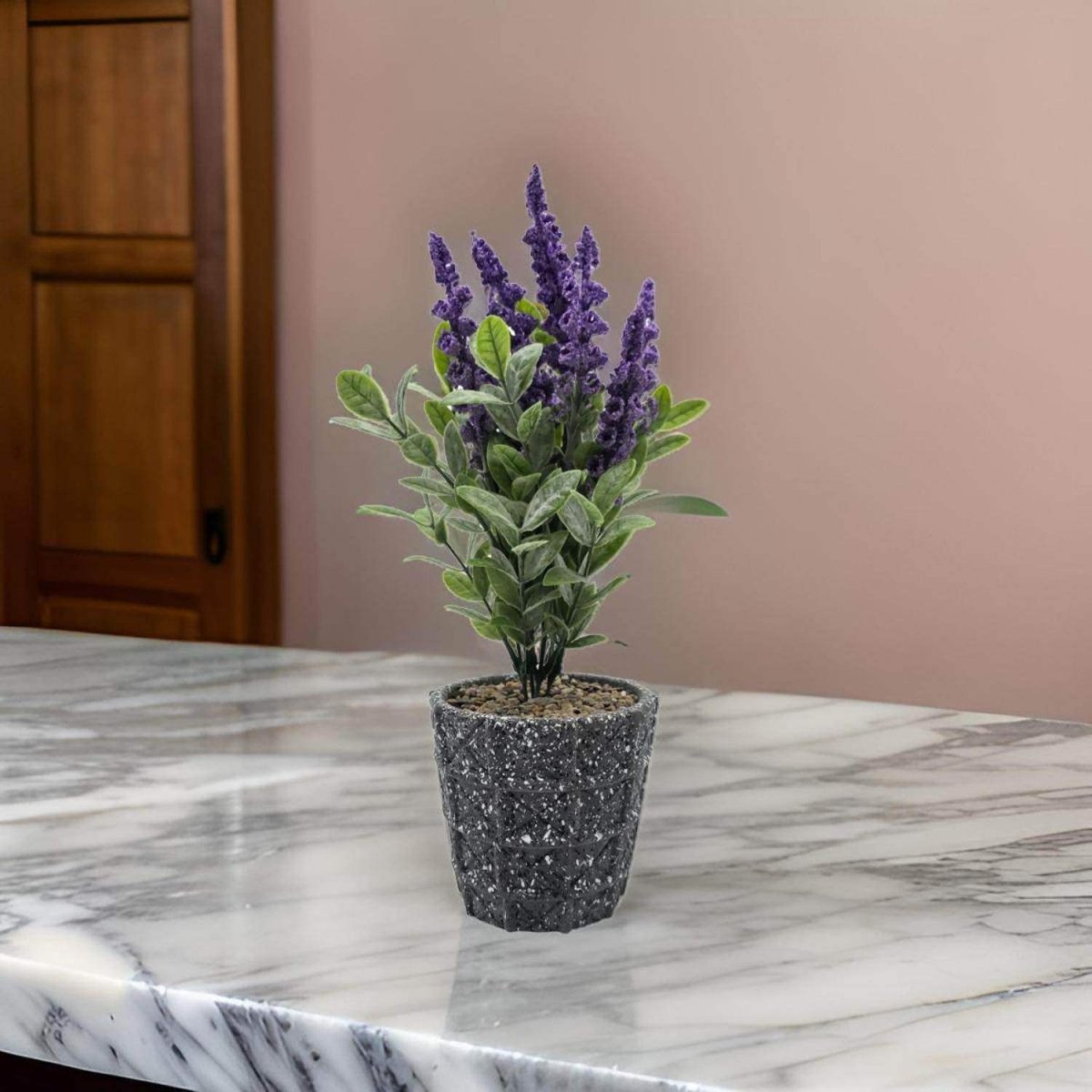 Planta Artificial Lavanda Macetero De Cemento Gris Diseño - Fliperex