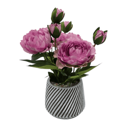 Planta Artificial Macetero a Rayas Con Rosas Decorativas - Fliperex