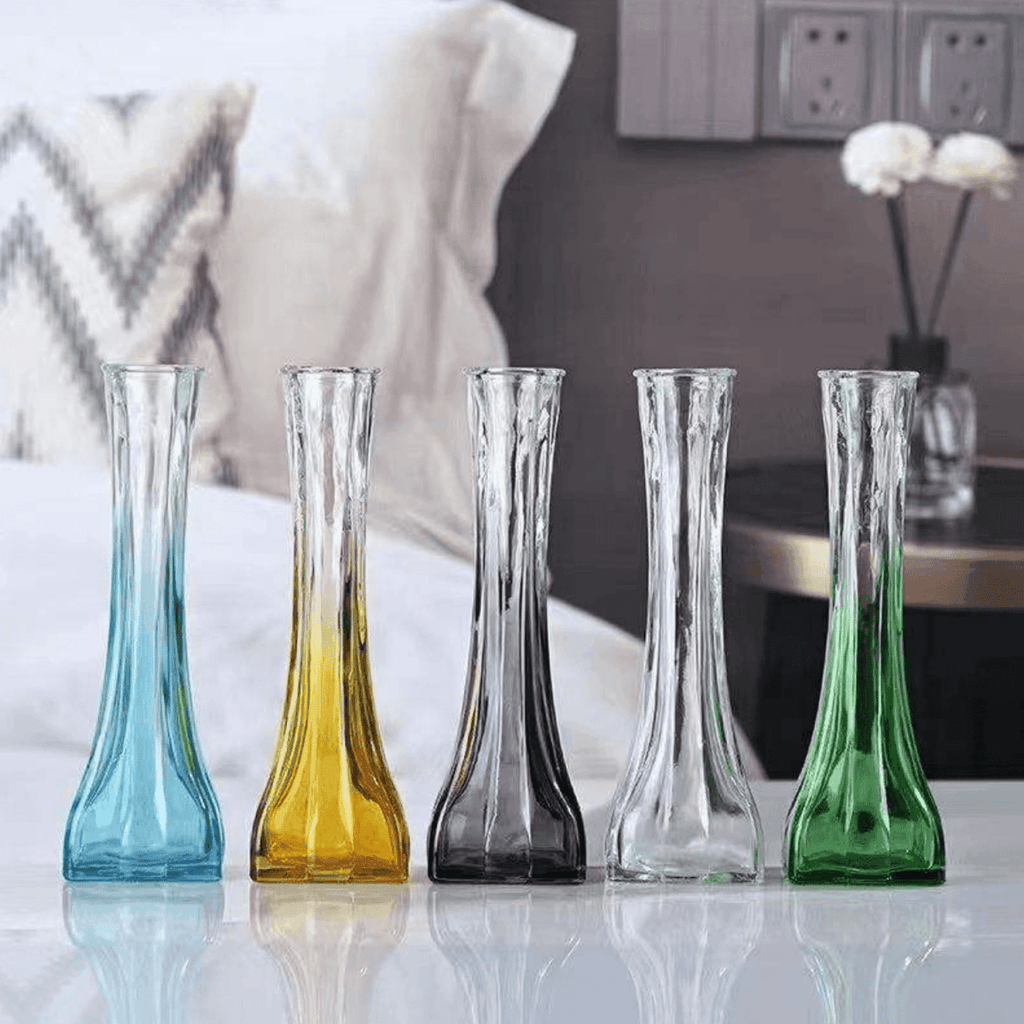 Florero Decoratico De Vidrio Transparente Base Oscura Simple - Fliperex