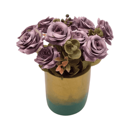 Planta Artificial Macetero Dorado Con Rosas Decorativas - Fliperex