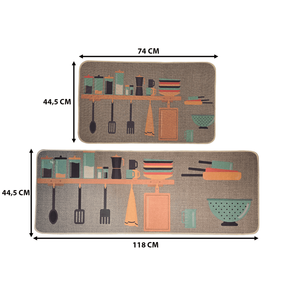 Set 2 Alfombras De Cocina Goma Antideslizante Diseño Cocina - Fliperex