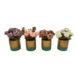 Planta Artificial Macetero Dorado Con Rosas Decorativas - Fliperex