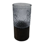Florero Decorativo De Vidrio Oscuro Diseño Base de Madera - Fliperex