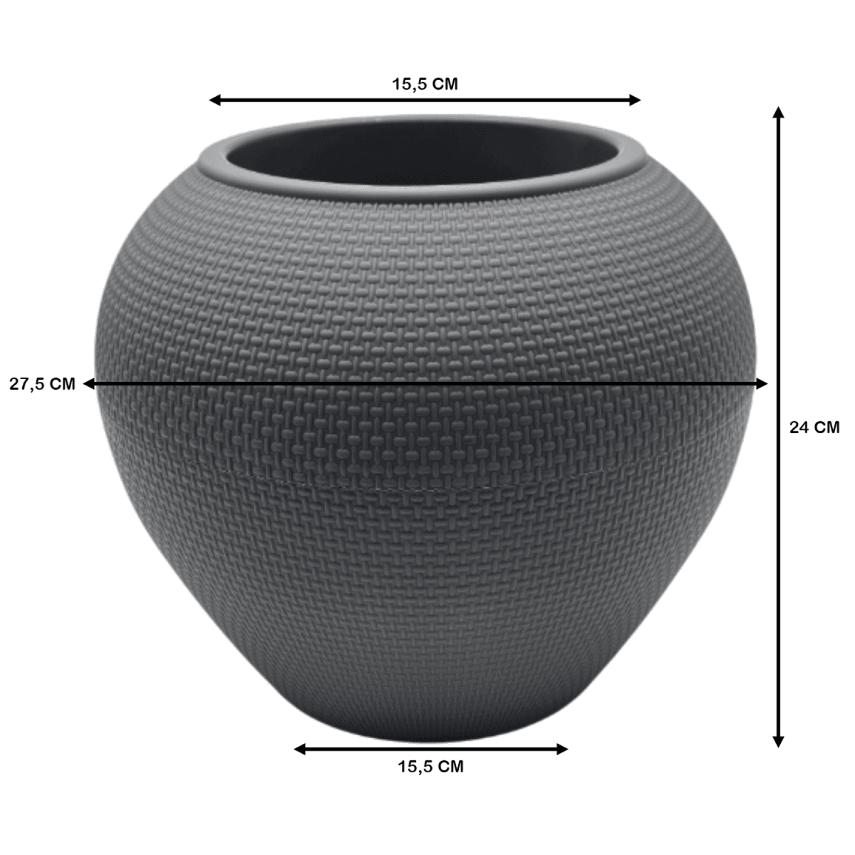Macetero Plastico Redondo Ovalado Moderno Con Textura L - Fliperex