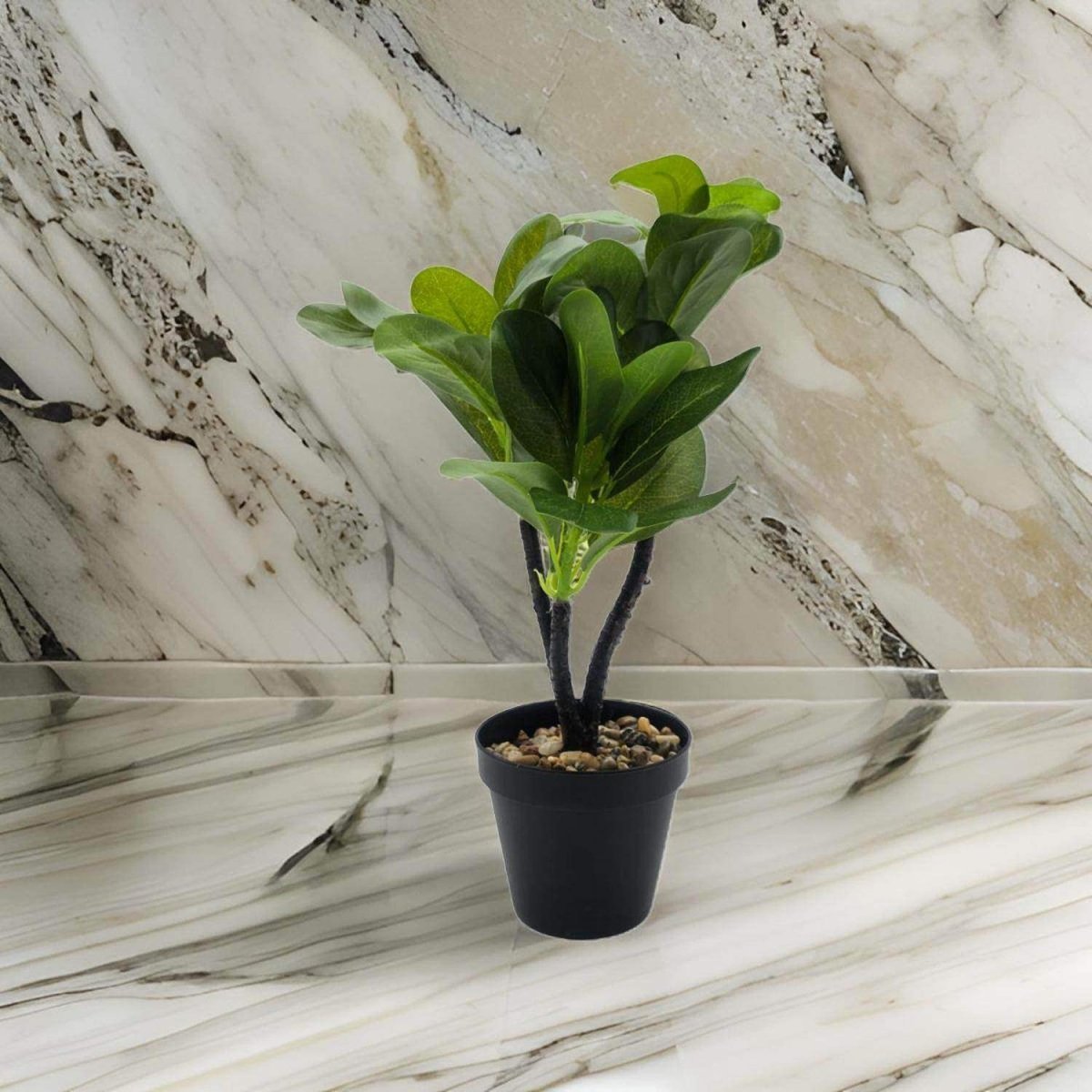 Planta Artificial Hoja Verde Deco Macetero Plastico Negro - Fliperex