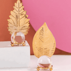 Set 2 Hojas Dorada Con Bola De Cristal Adorno Elegante Mesa - Fliperex