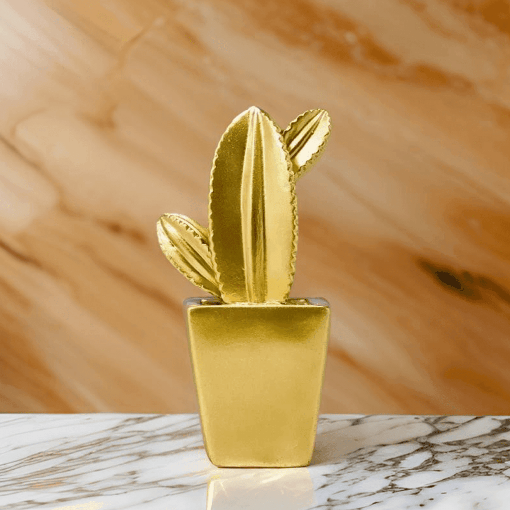 Adorno Cactus De Resina Dorado Decoracion Mesa Oficina D2 - Fliperex