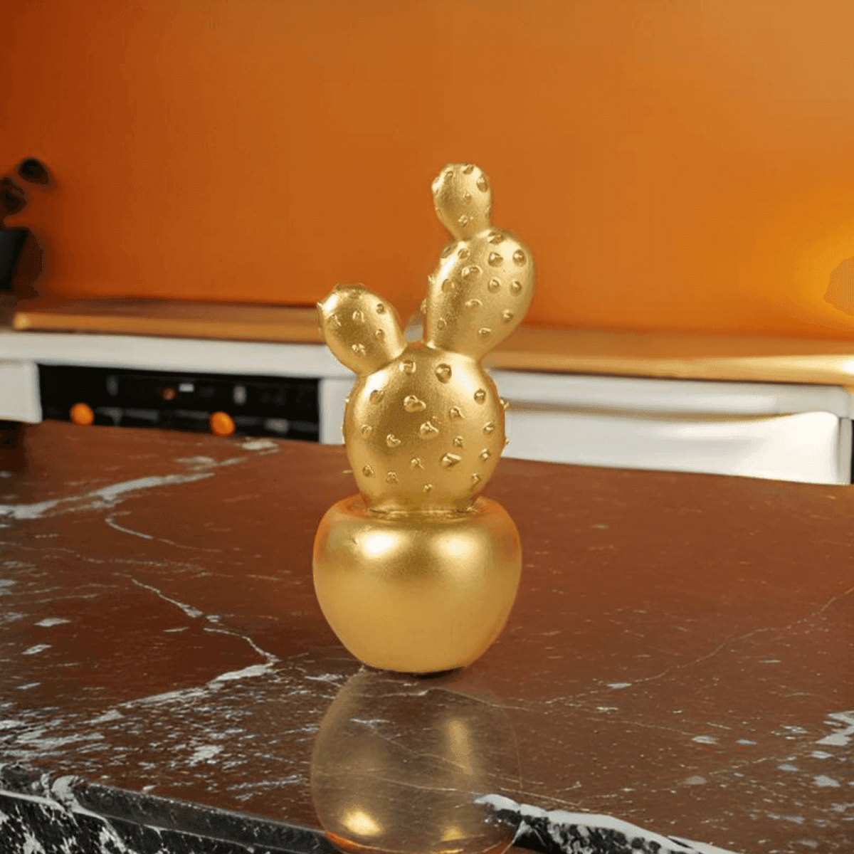 Adorno Cactus De Resina Dorado Decoracion Mesa Oficina D1 - Fliperex