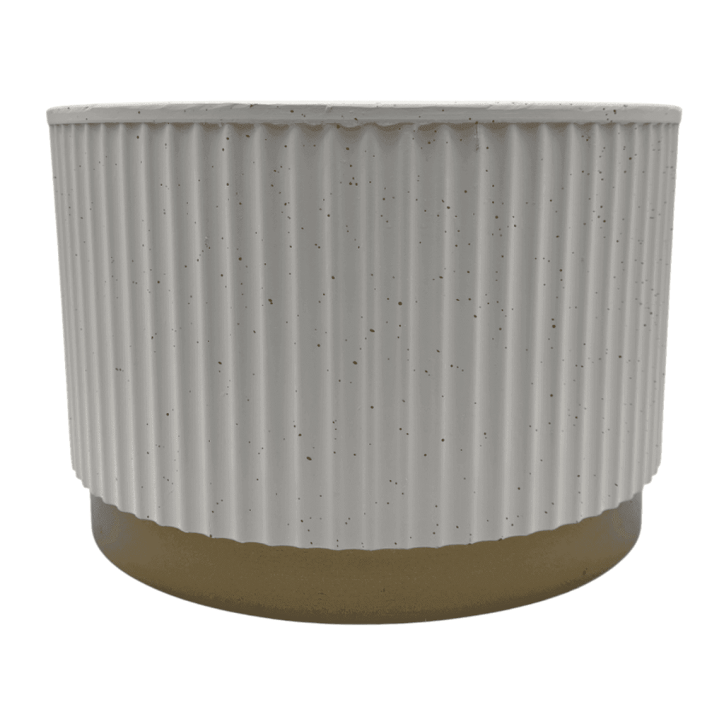 Macetero Plastico Redondo Bajo Premium Blanco Base Dorado - Fliperex