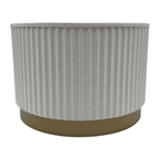 Macetero Plastico Redondo Bajo Premium Blanco Base Dorado - Fliperex