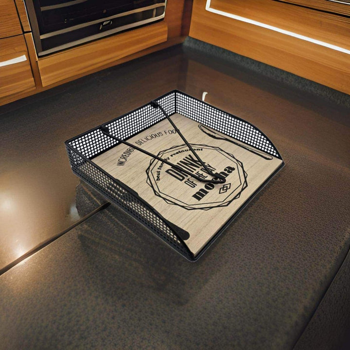 Servilletero Porta Servilletas Metal y Madera Diseño Bistro - vista 2